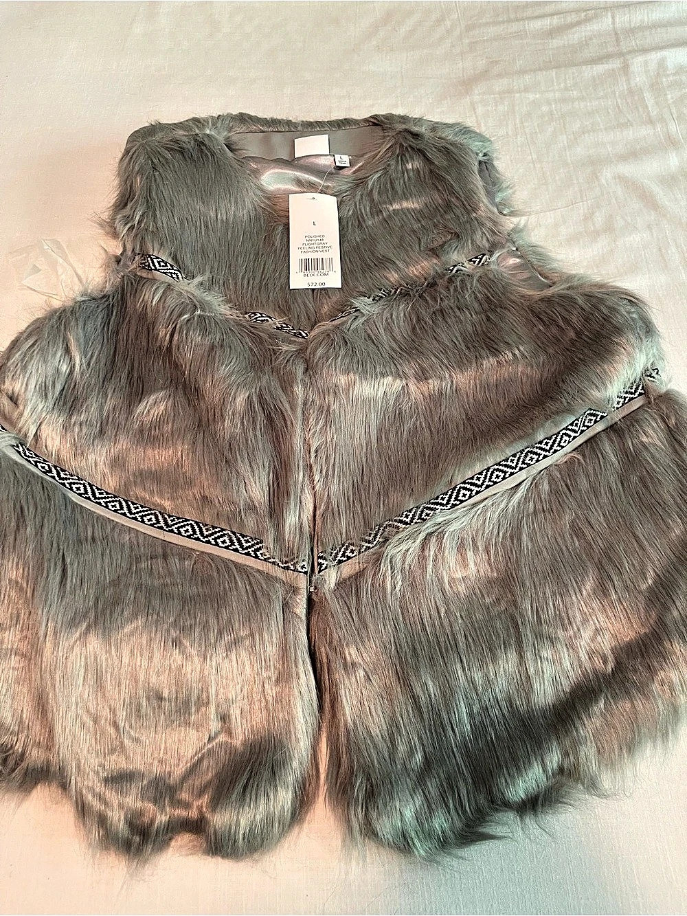 Faux Fur Fringe Vest NWT in Gray